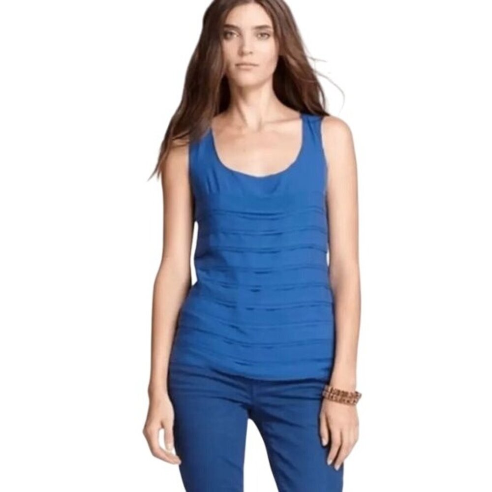 Vintage Designer Tory Burch Royal Blue Tiered Hem Silk Sleeveless Top